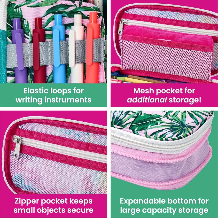 It's Academic Expanding Pencil Case, Palm Tree Design, Pink, angle 3