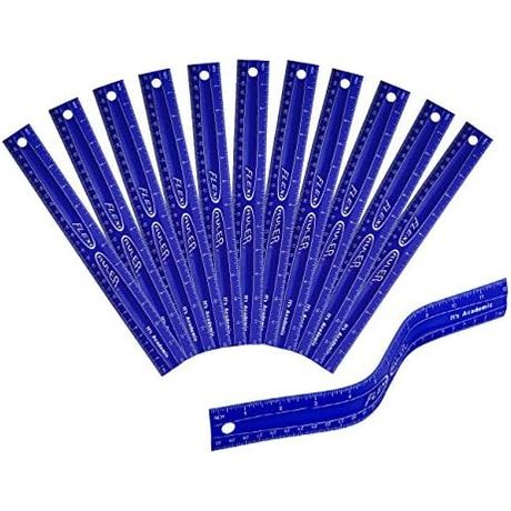 It's Academic Flexi Rulers, 12-Inch Flexible Ruler, Blue, 12-Pack