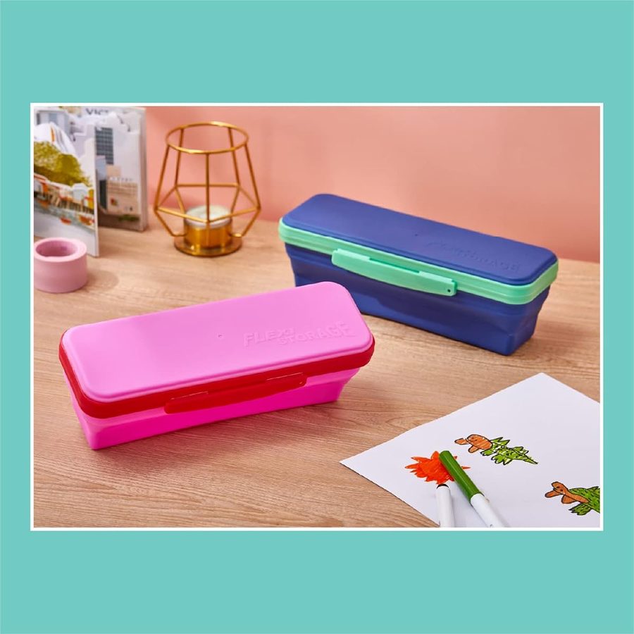 It's Academic Flexi Storage Box with Lid, Pink and Blue, 2-Pack, angle 2