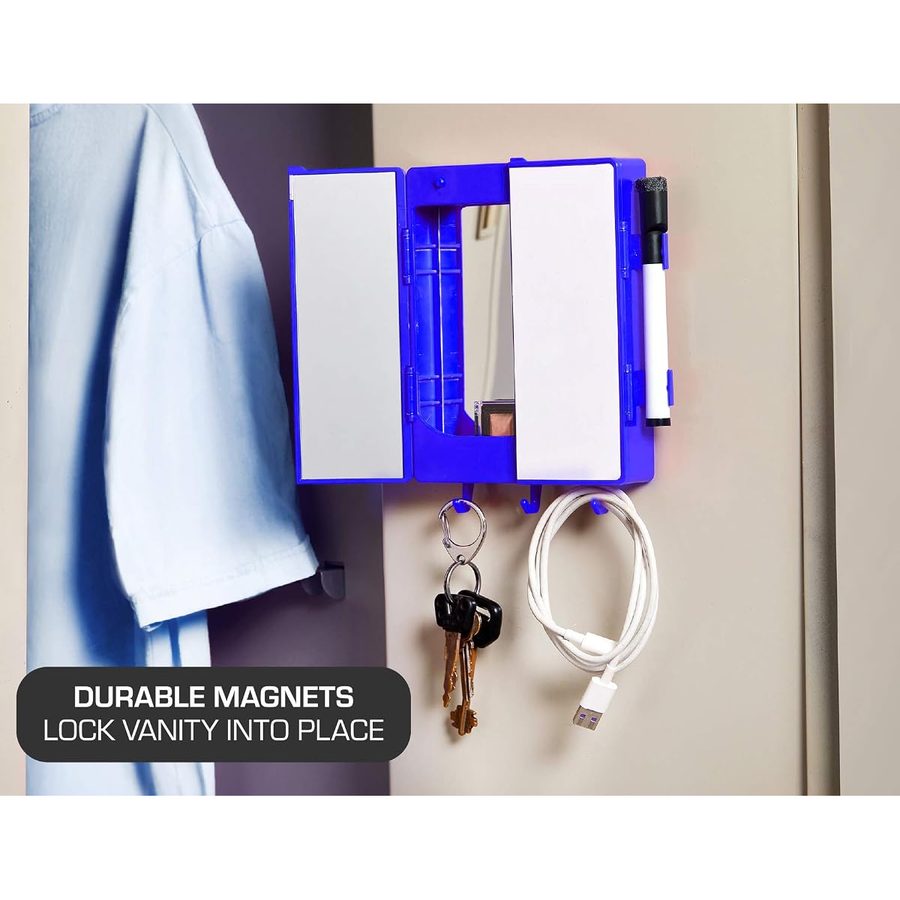It's Academic LockerMate Magnetic Locker Vanity with Lighted Mirror, Blue, angle 4