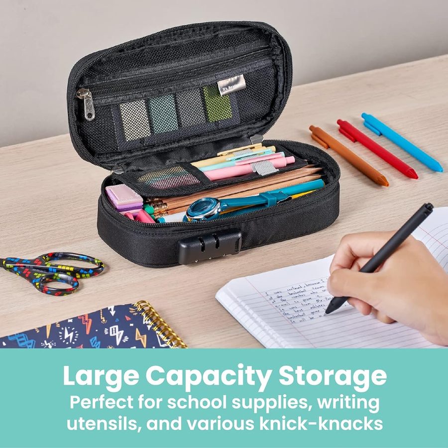 It's Academic Locking Pencil Case, Black, angle 3
