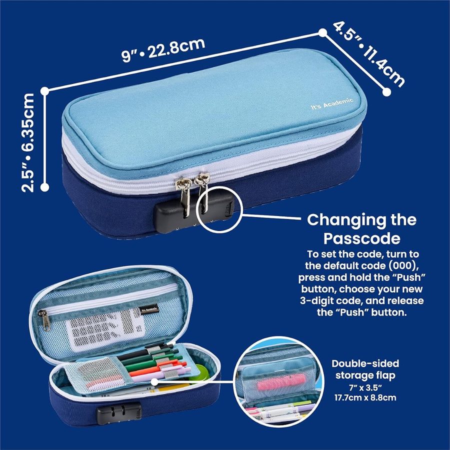 It's Academic Locking Pencil Case, Blue, angle 5