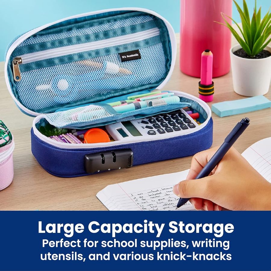 It's Academic Locking Pencil Case, Palm Tree and Blue, 2-Pack, angle 3