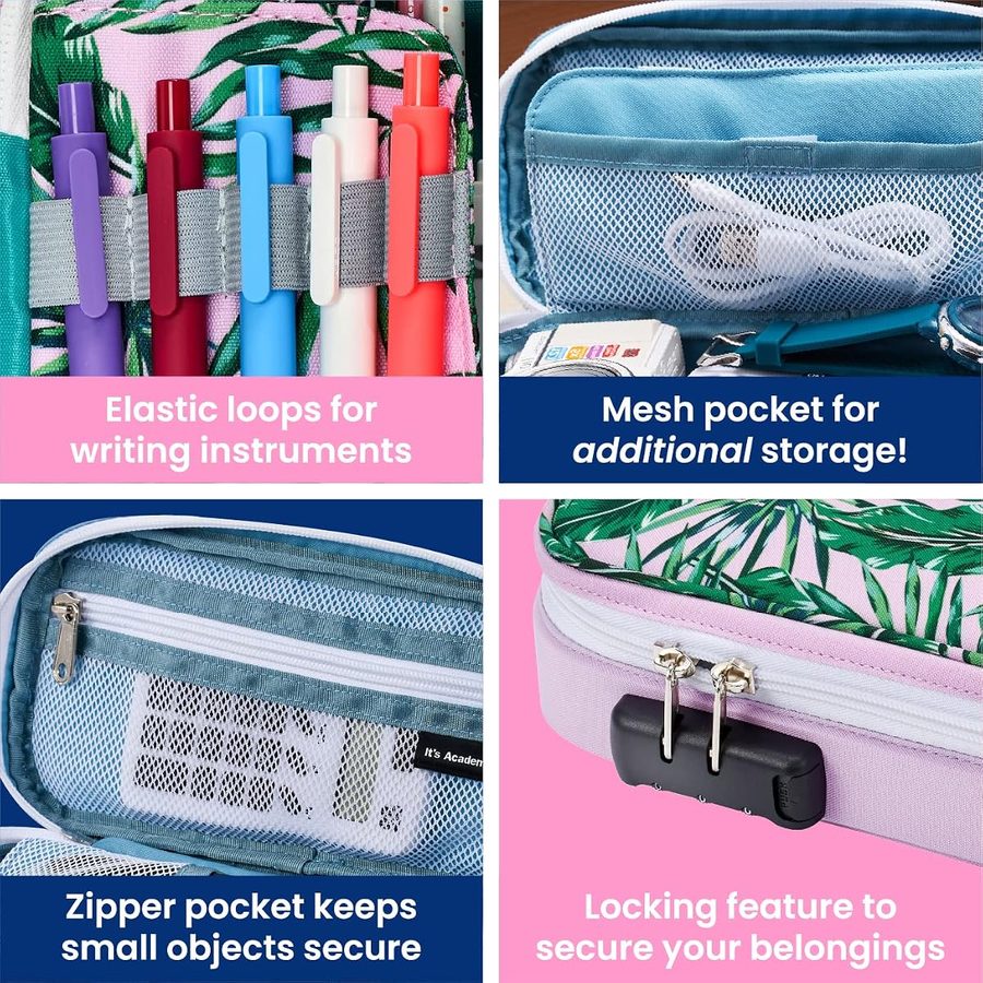 It's Academic Locking Pencil Case, Palm Tree and Blue, 2-Pack, angle 4