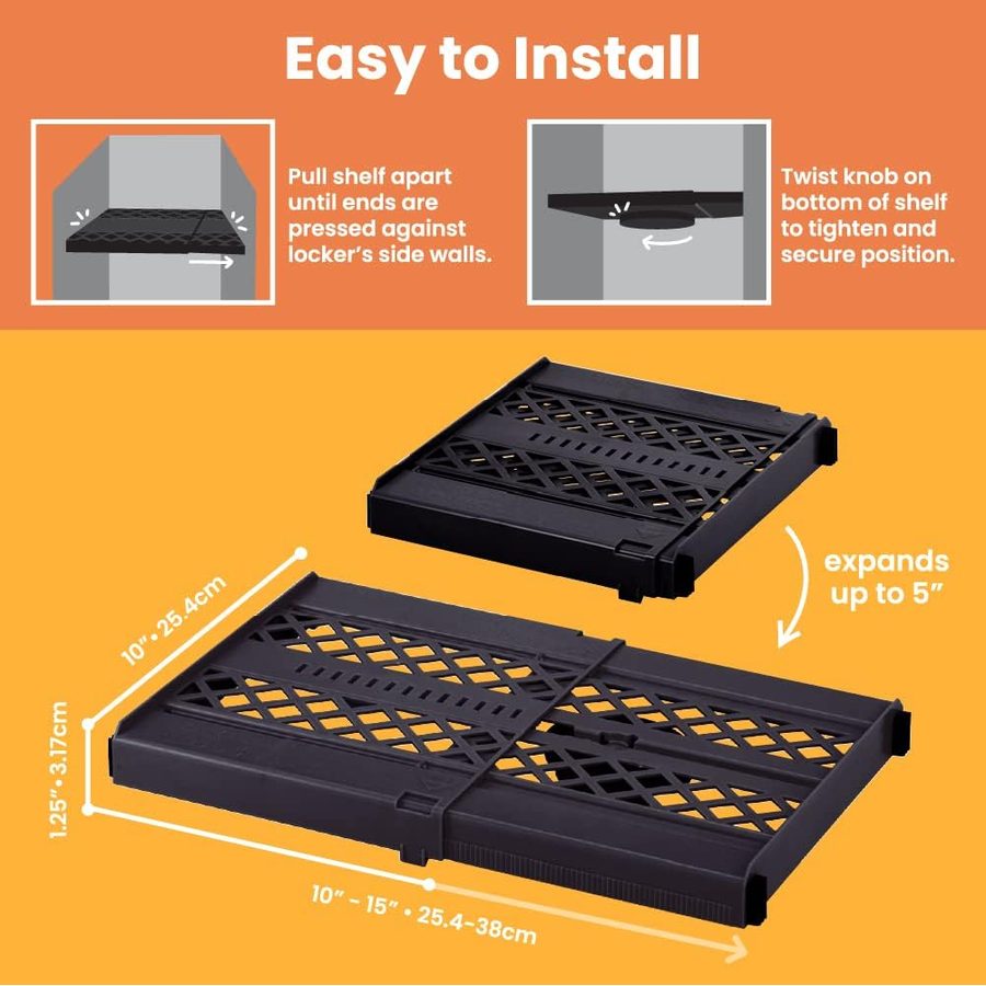 LockerMate Adjust-A-Shelf Locker Shelf, Holds Up to 10 lbs, Black, angle 3