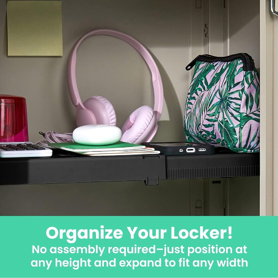 LockerMate Adjust-A-Shelf Locker Shelf, Holds Up to 10 lbs, Black, angle 4