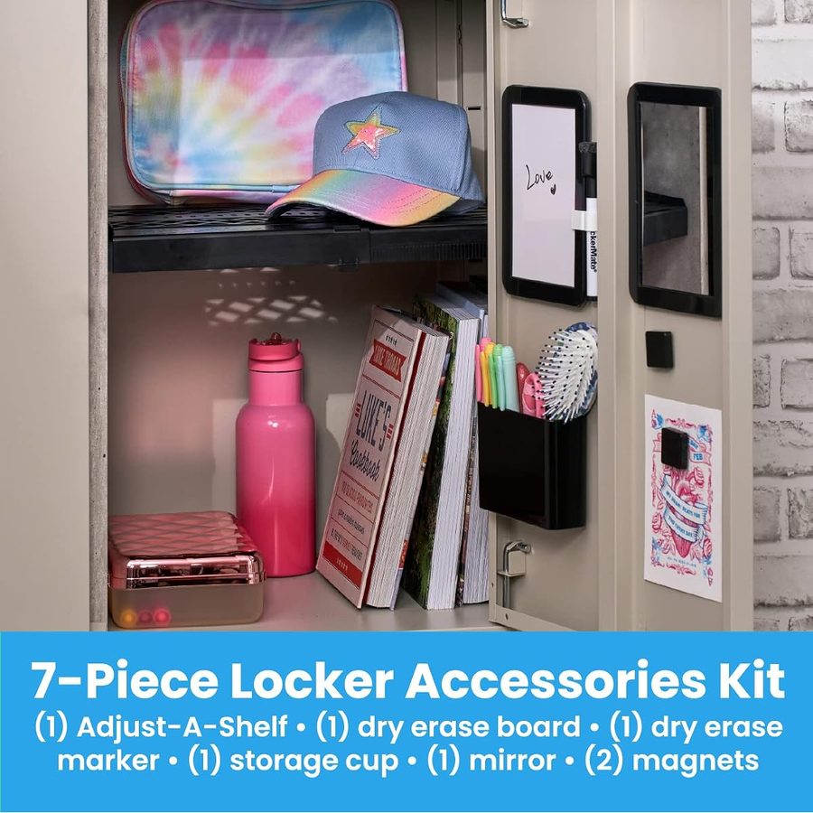 LockerMate Adjust-A-Shelf 6-Piece Locker Accessories Set, Black, angle 4