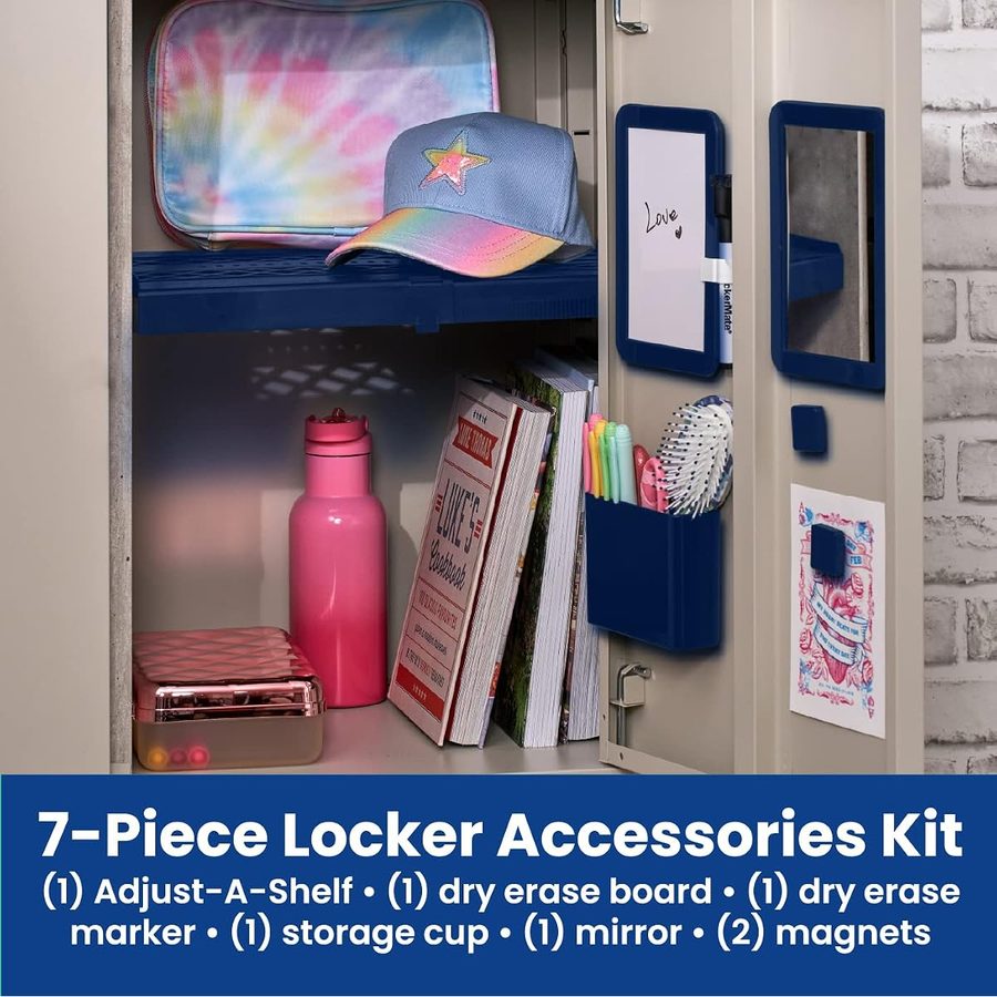 LockerMate Adjust-A-Shelf 6-Piece Locker Accessories Set, Navy, angle 3
