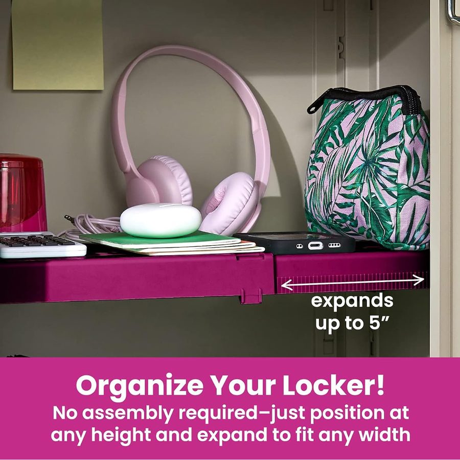 LockerMate Adjust-A-Shelf 6-Piece Locker Accessories Set, Pink, angle 4