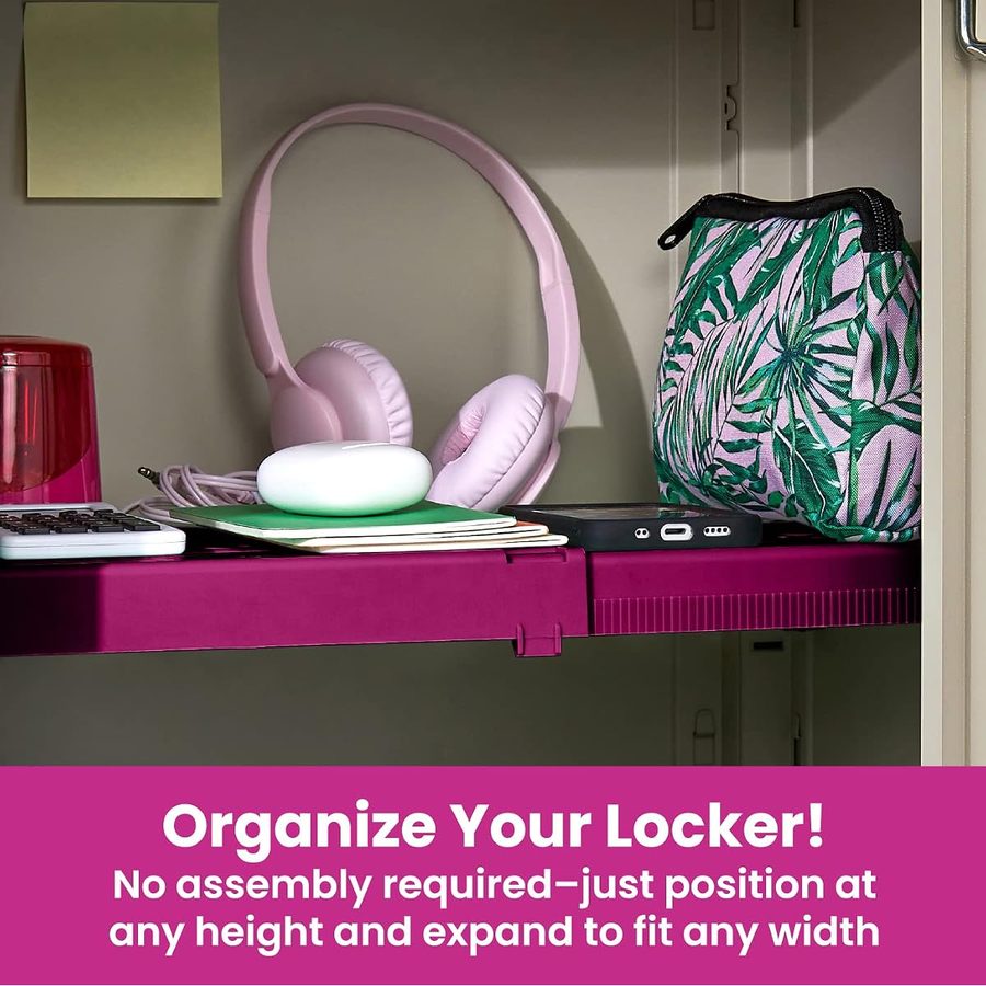 LockerMate Adjust-A-Shelf Locker Shelf, Fuchsia Pink, 2-Pack, angle 4