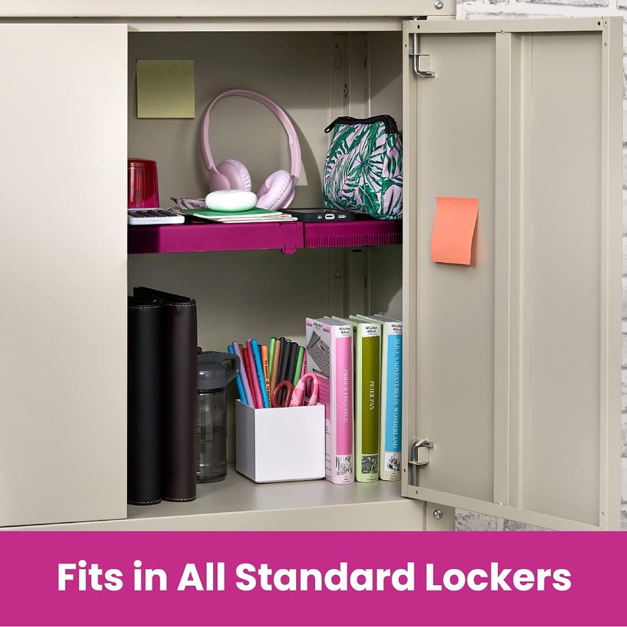 LockerMate Adjust-A-Shelf Locker Shelf, Fuchsia Pink, 2-Pack, angle 5
