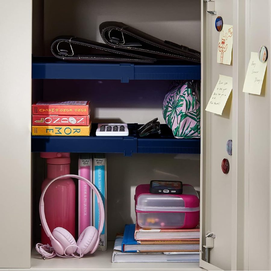 LockerMate Adjust-A-Shelf Locker Shelf, Navy Blue, 2-Pack, angle 2