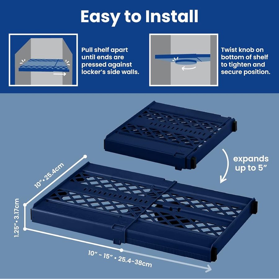 LockerMate Adjust-A-Shelf Locker Shelf, School Organizer, Blue, angle 3
