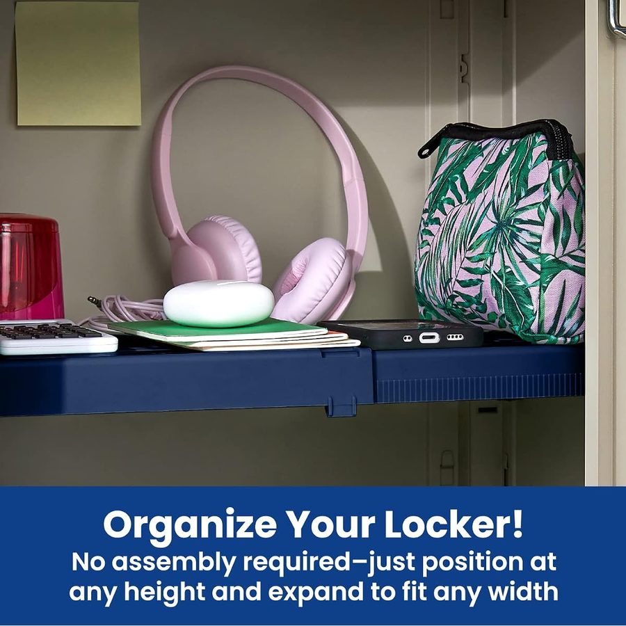 LockerMate Adjust-A-Shelf Locker Shelf, School Organizer, Blue, angle 4
