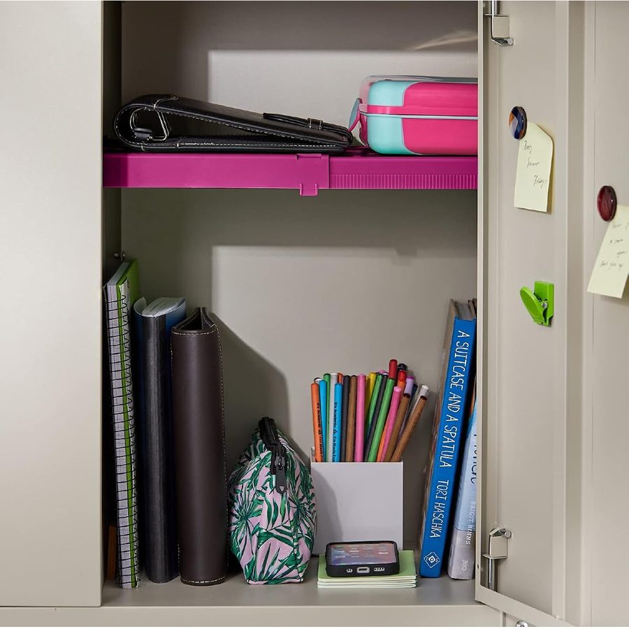 LockerMate Adjust-A-Shelf Locker Shelf, School Organizer, Pink, angle 2