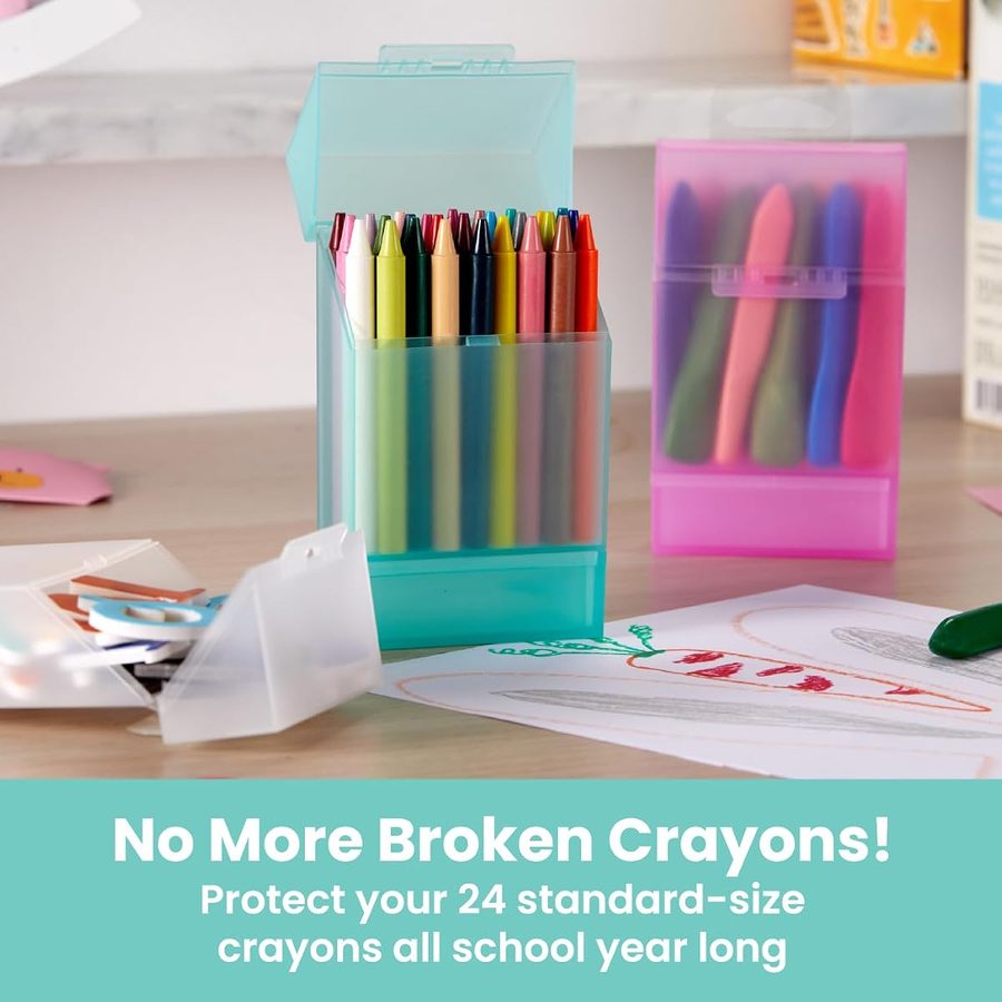 LockerMate Crayon Box with Sharpener, Holds 24 Crayons, Single, angle 3