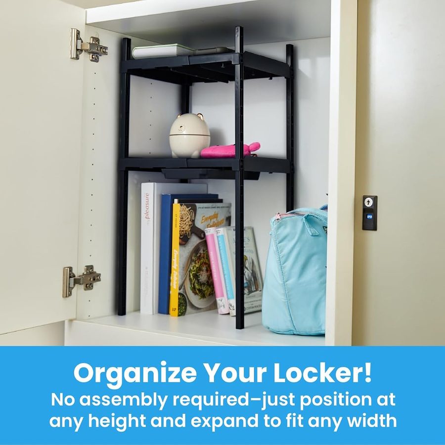LockerMate Double Locker Shelf, Adjustable Width and Height, Black, angle 3
