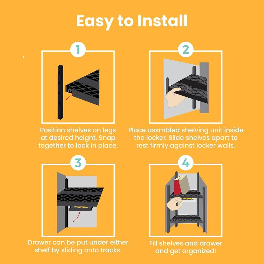 LockerMate Double Locker Shelf, Adjustable Width and Height, Black, angle 5