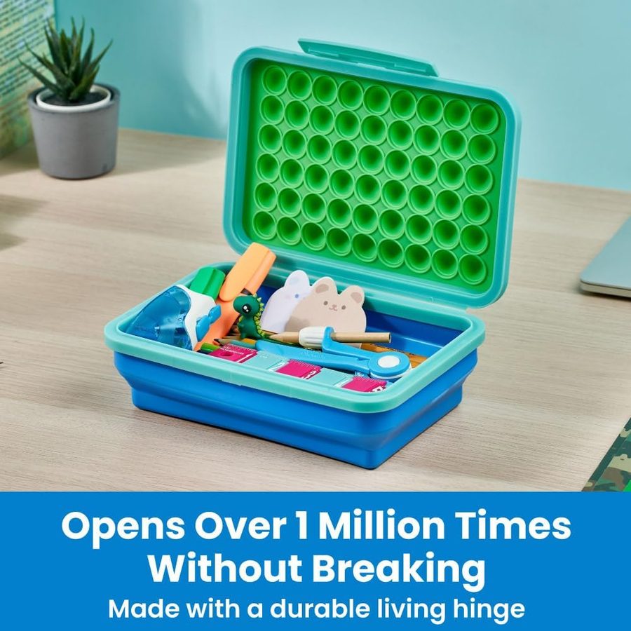 LockerMate by Bostitch Expandable Pencil Box with Pop-It Top, Green and Blue, angle 3