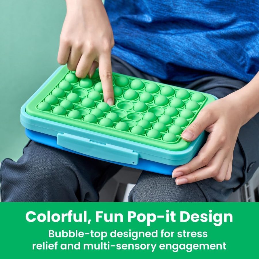 LockerMate by Bostitch Expandable Pencil Box with Pop-It Top, Green and Blue, angle 5