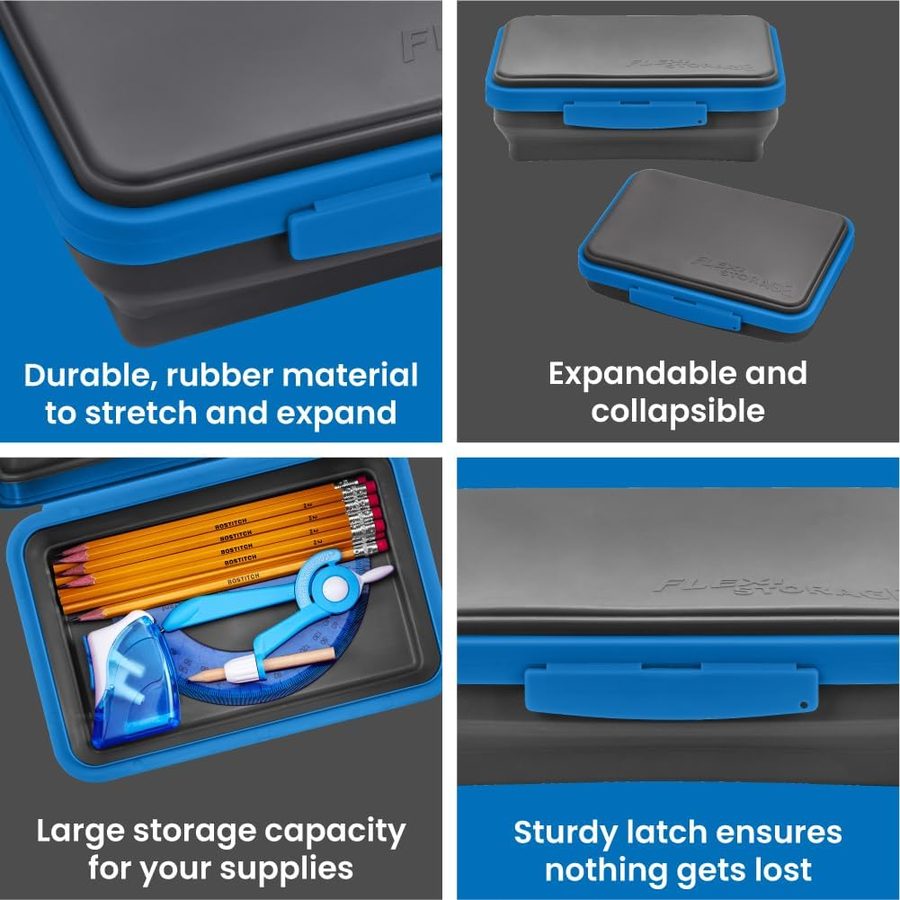 LockerMate by Bostitch Flexi Storage Box 4-Piece Kit, Gray and Blue, angle 4