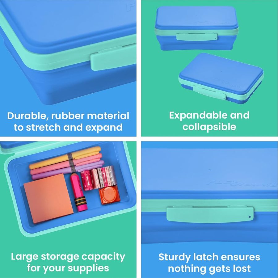 LockerMate by Bostitch Flexi Storage Box with Lid, Blue, angle 4