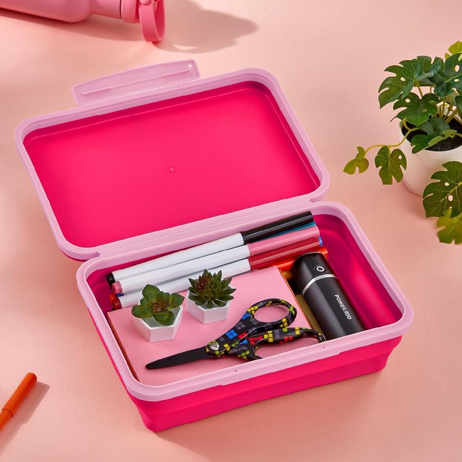 LockerMate by Bostitch Flexi Storage Box with Lid, Pink, angle 2