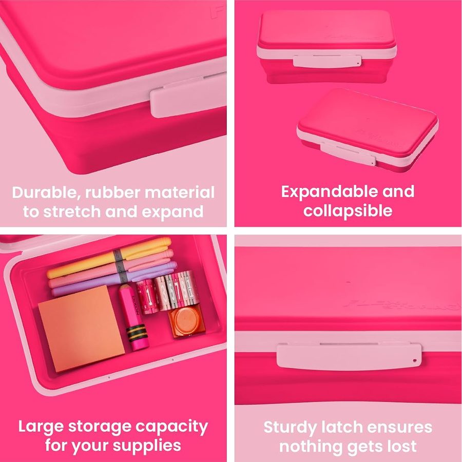 LockerMate by Bostitch Flexi Storage Box with Lid, Pink, angle 4