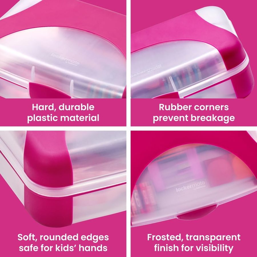 LockerMate by Bostitch Hard Pencil Case, Fuchsia and Clear, angle 5