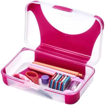 LockerMate by Bostitch Hard Pencil Case, Fuchsia and Clear