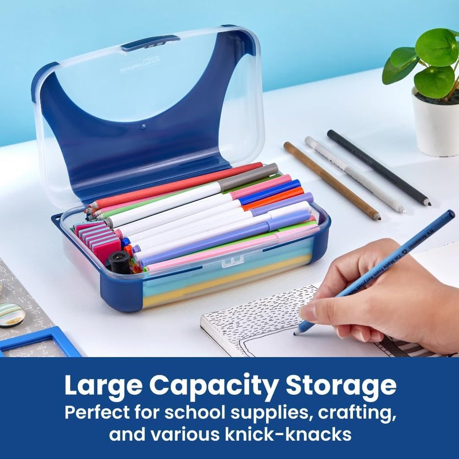 LockerMate by Bostitch Hard Pencil Case, Navy and Clear, angle 2
