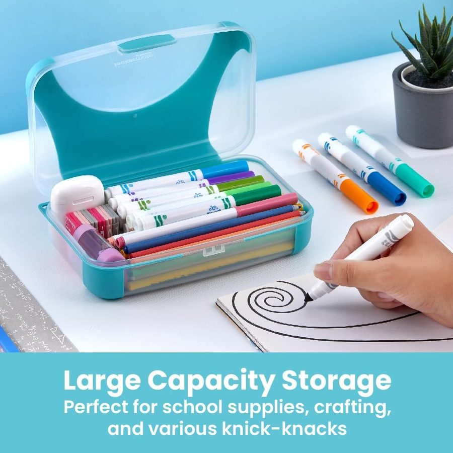LockerMate by Bostitch Hard Pencil Case, Teal and Clear, angle 2