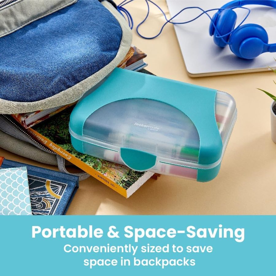 LockerMate by Bostitch Hard Pencil Case, Teal and Clear, angle 4