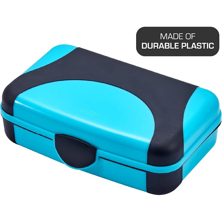 LockerMate by Bostitch Hard Pencil Case, Turquoise Blue and Black, angle 2