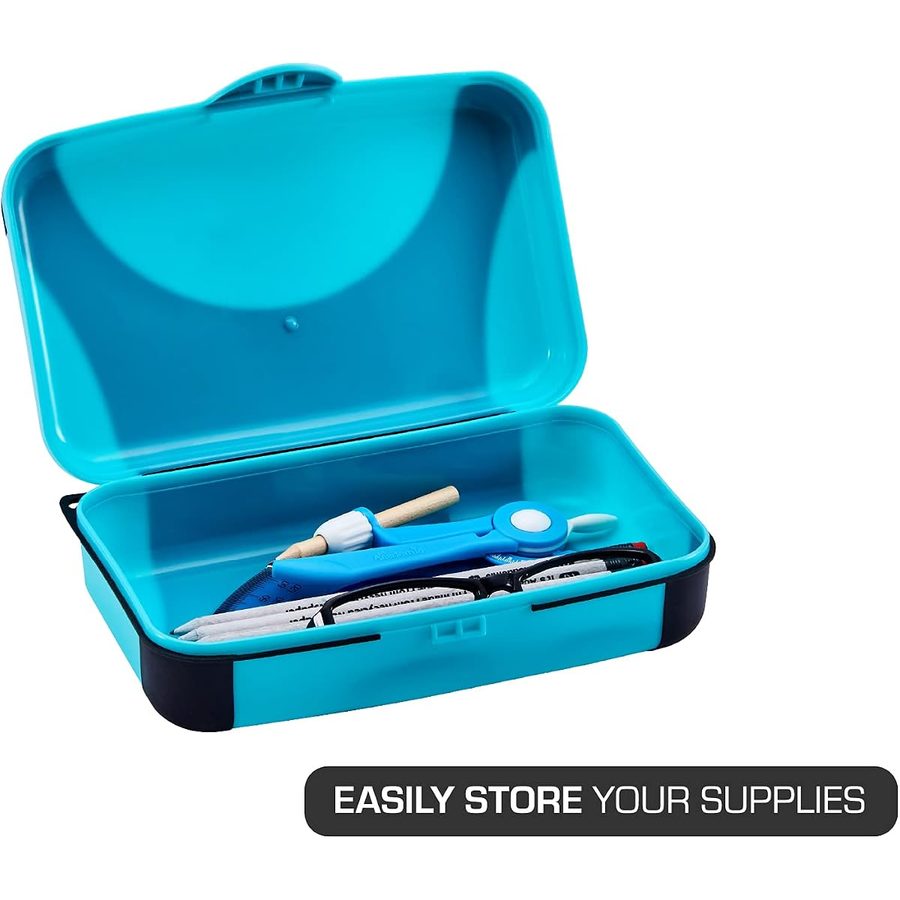 LockerMate by Bostitch Hard Pencil Case, Turquoise Blue and Black, angle 3