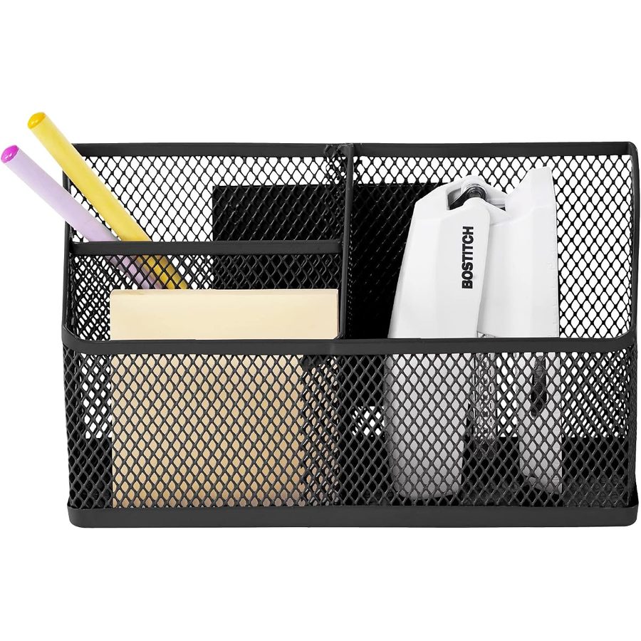 LockerMate Magnetic Pencil Holder with 3 Mesh Compartments, Black, angle 3