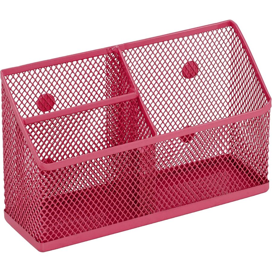 LockerMate Magnetic Pencil Holder with 3 Mesh Compartments, Pink, angle 3