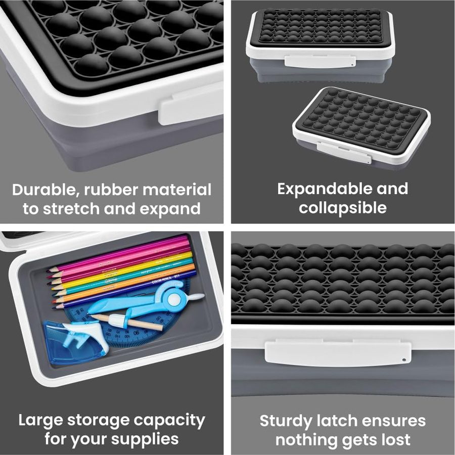 LockerMate by Bostitch Pop-It Flexi Pencil Case, Black and White, angle 4