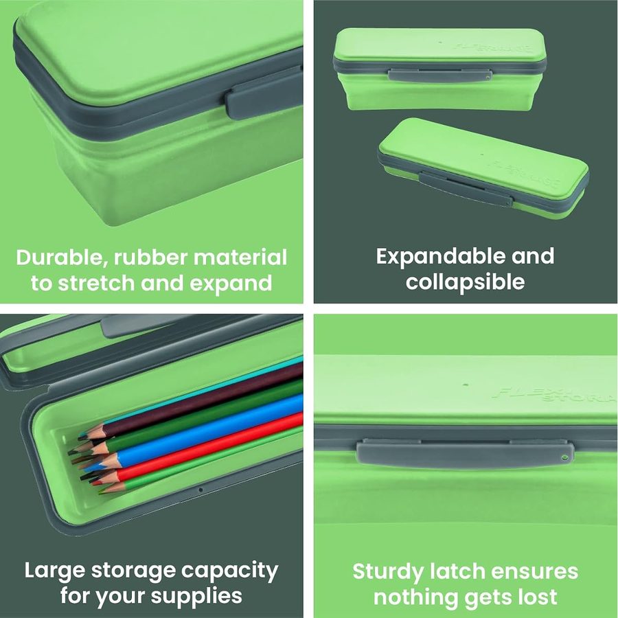 LockerMate by Bostitch Small Collapsible Flexi Pencil Case, Green, angle 4