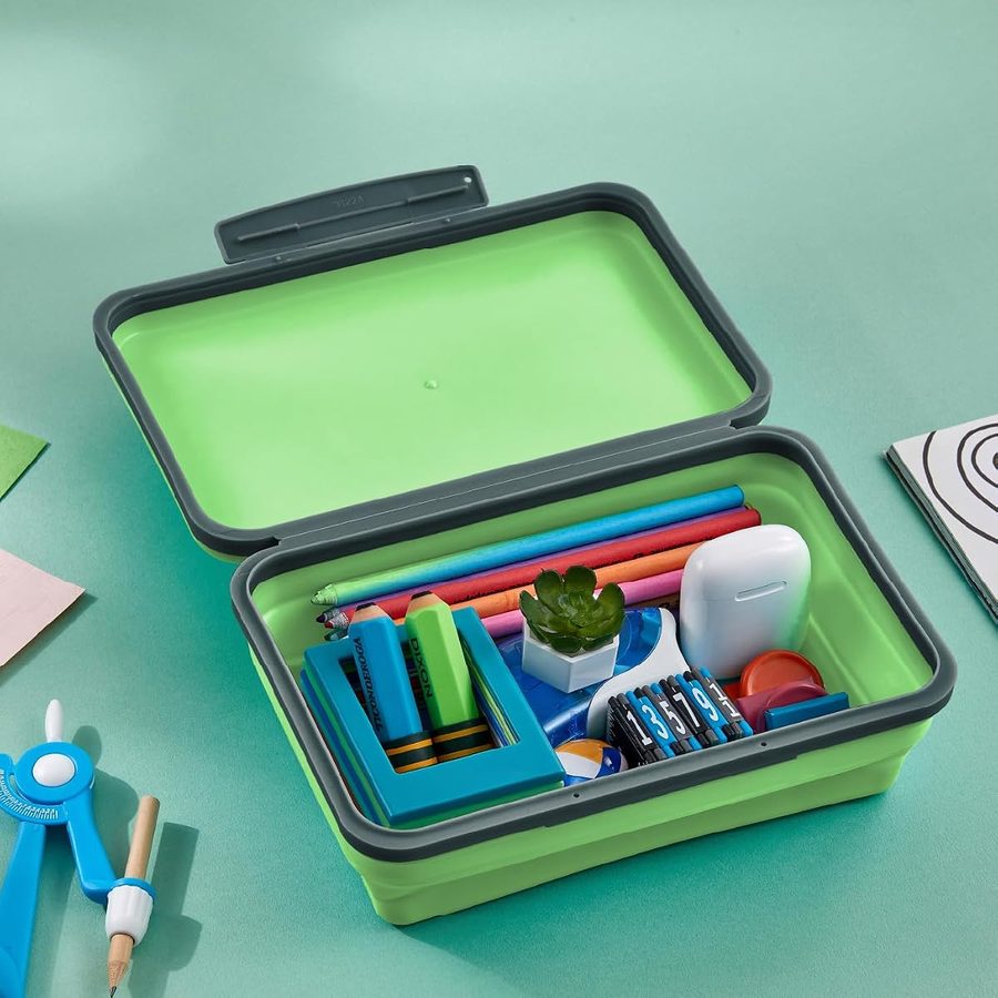 LockerMate by Bostitch Small Flexi Storage Box with Lid, Green, angle 2