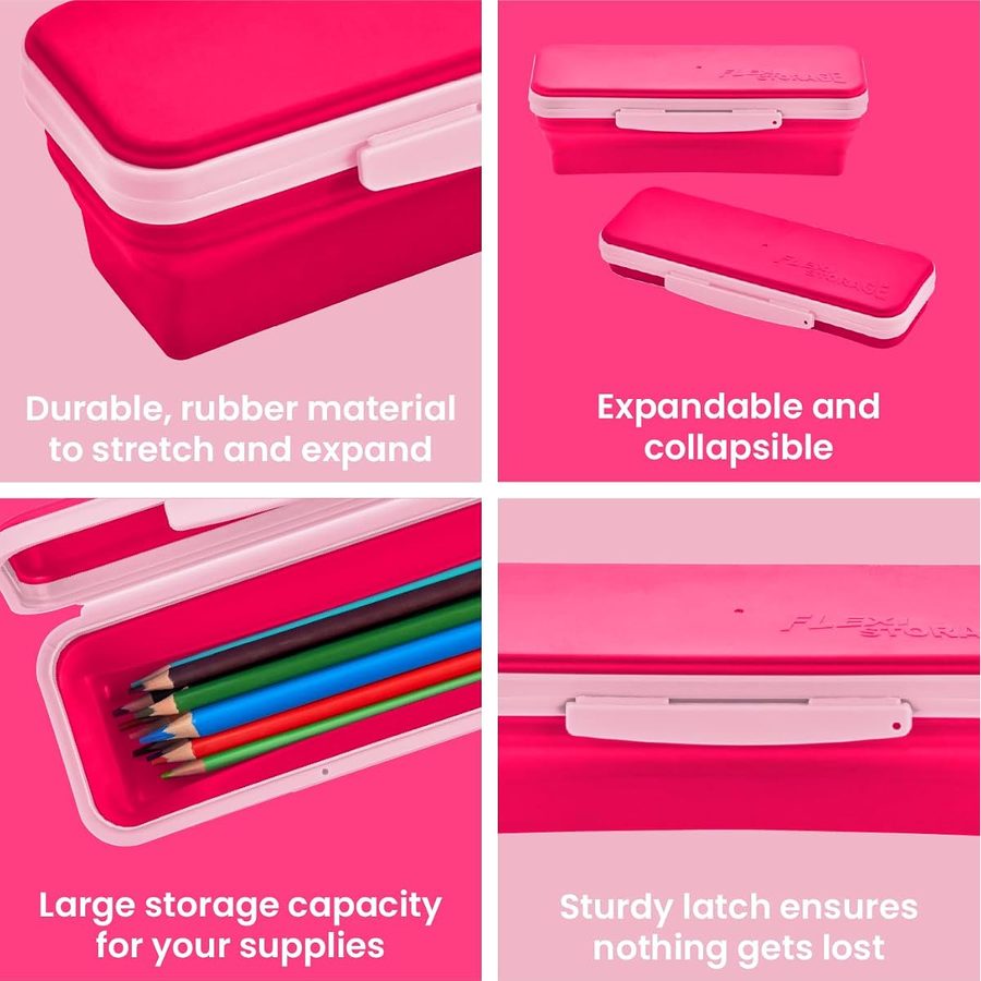 LockerMate by Bostitch Small Flexi Storage Box with Lid, Pink, angle 4
