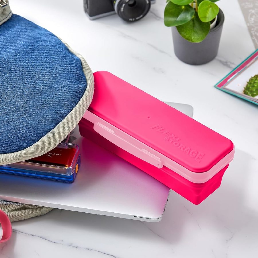 LockerMate by Bostitch Small Flexi Storage Box with Lid, Pink, angle 5