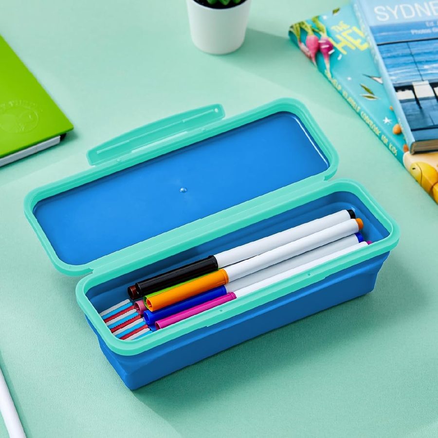 LockerMate by Bostitch Small Flexi Storage Pencil Box, Blue and Teal, angle 2