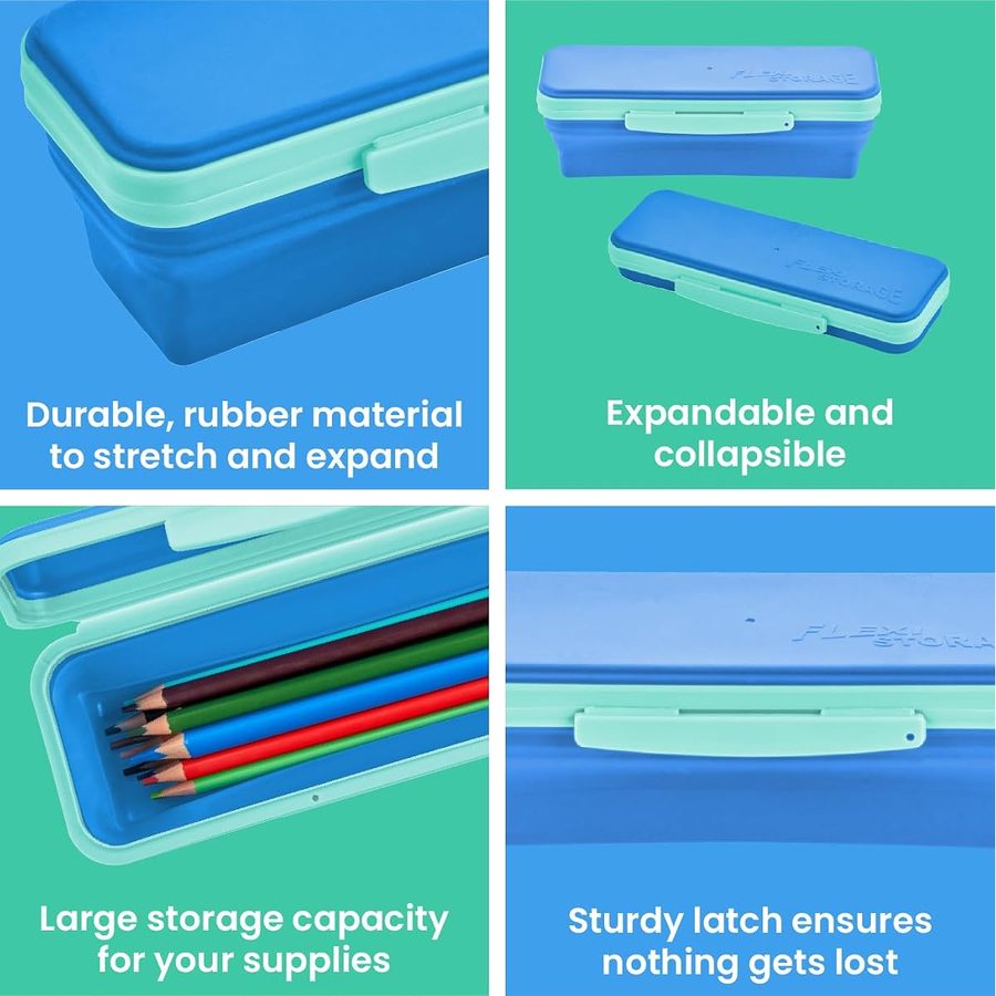 LockerMate by Bostitch Small Flexi Storage Pencil Box, Blue and Teal, angle 4