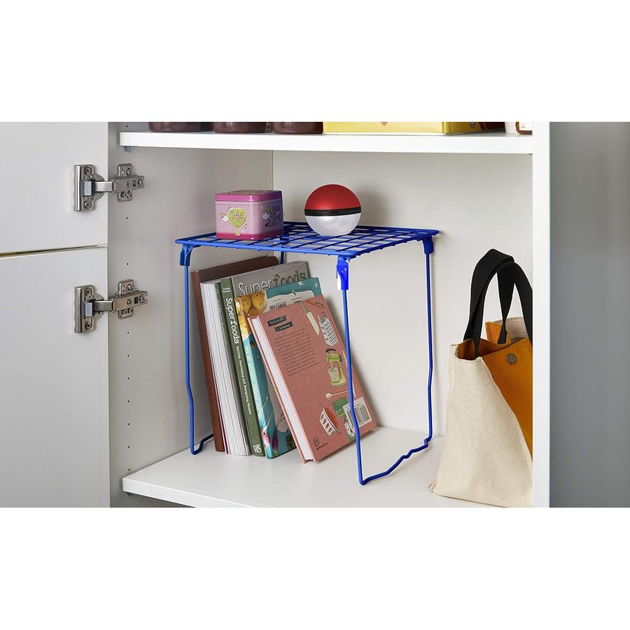 LockerMate Stac-A-Shelf Stackable Locker Shelf, Extra Tall, Blue, angle 2