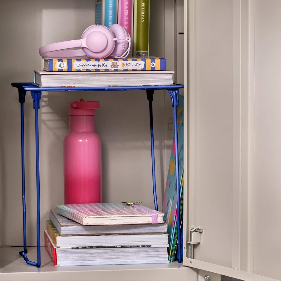LockerMate Stac-A-Shelf Stackable Locker Shelf, Extra Tall, Navy Blue, angle 2