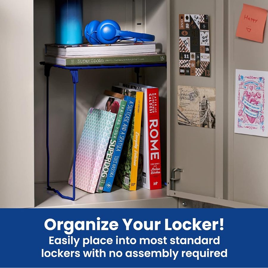 LockerMate Stac-A-Shelf Stackable Locker Shelf, Extra Tall, Navy Blue, angle 4